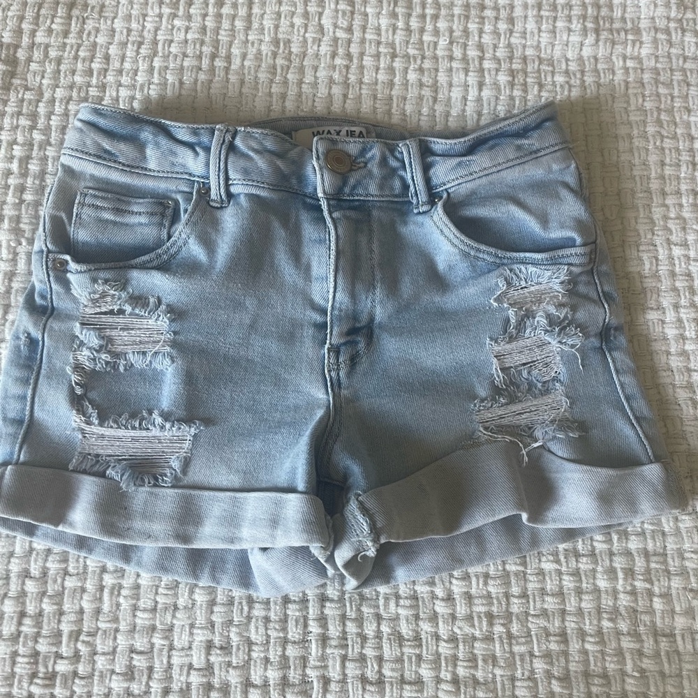 Wax Jean Light Blue Distressed Jean Shorts